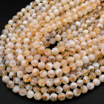 Natural Golden Yellow Citrine 6mm 8mm 10mm 12mm Smooth Round Beads W White Quartz Matrix Gemstone 15.5" Strand