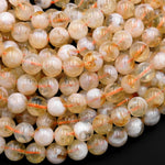 Natural Golden Yellow Citrine 6mm 8mm 10mm 12mm Smooth Round Beads W White Quartz Matrix Gemstone 15.5" Strand