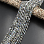 Faceted 4mm Natural Labradorite Rondelle Beads Black Tourmaline Matrix 15.5" Strand