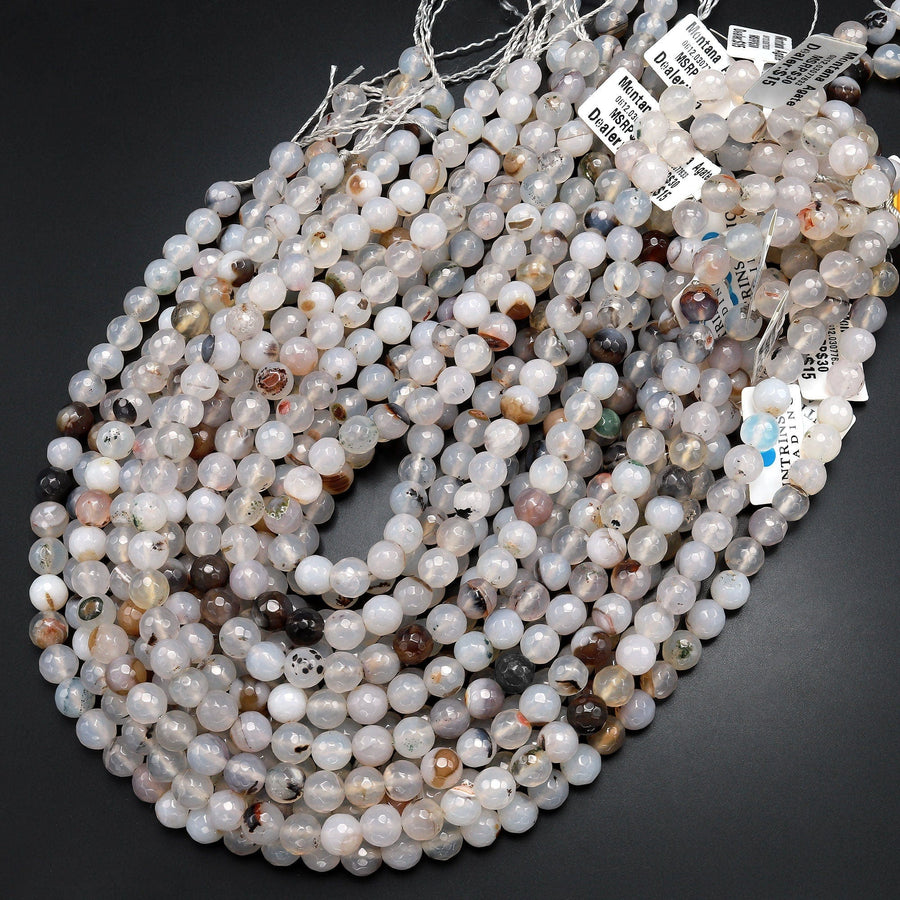 Faceted Natural Montana Agate 8mm Round Beads 15.5" Strand
