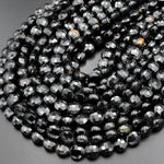 Natural Black Tourmaline Faceted 10mm Coin Beads Micro Faceted Laser Diamond Cut 15.5" Strand