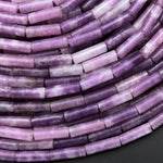 Natural Lilac Purple Lepidolite Thin Long Tube Beads 15.5" Strand