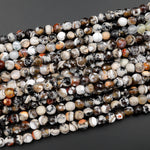 Faceted Tibetan Brown Fire Agate 6mm Round Beads 15" Strand