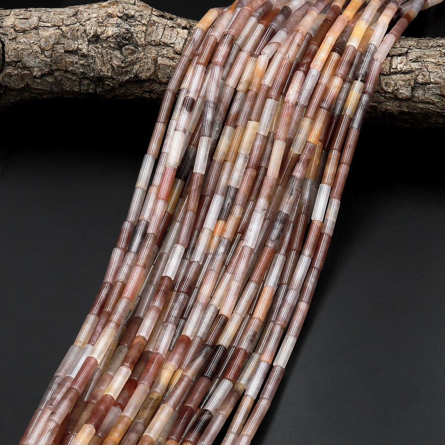 Natural Mauve Phantom Quartz Thin Long Tube Beads 14mm 15.5" Strand