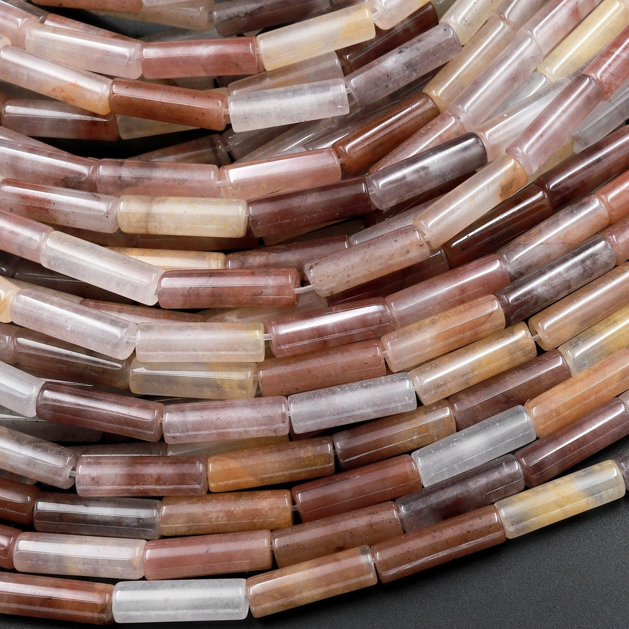 Natural Mauve Phantom Quartz Thin Long Tube Beads 14mm 15.5" Strand