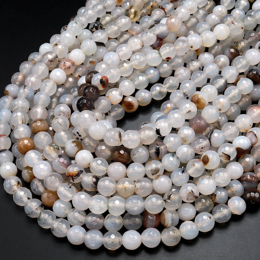 Faceted Natural Montana Agate 8mm Round Beads 15.5" Strand