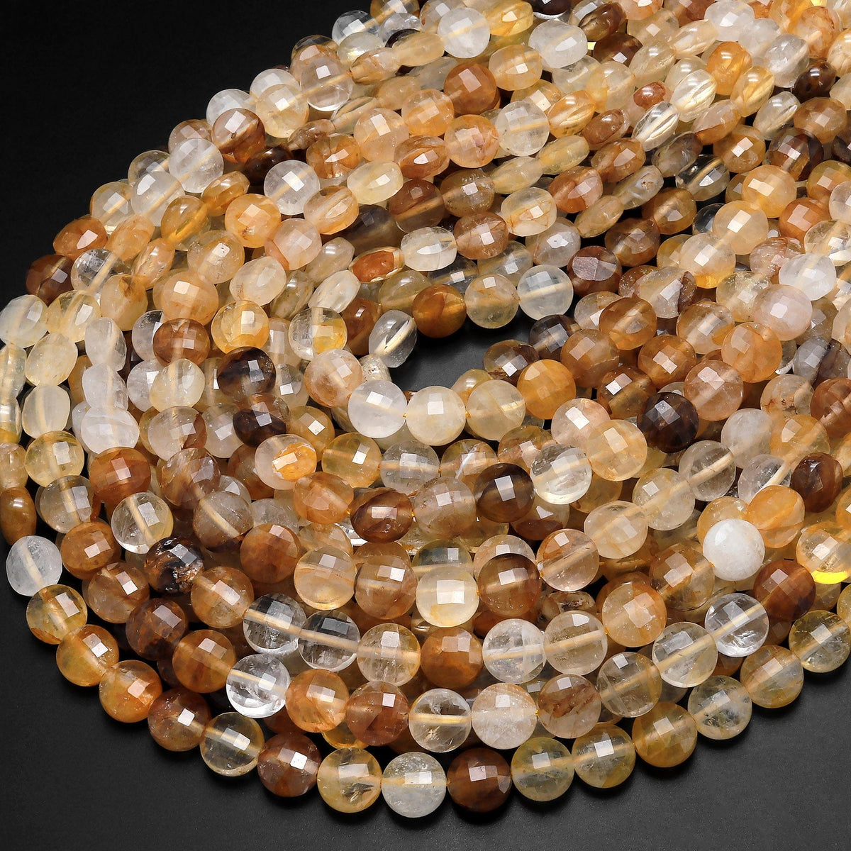 XL/ Smoky Quartz 35mm Faceted Coin beads outlets 16