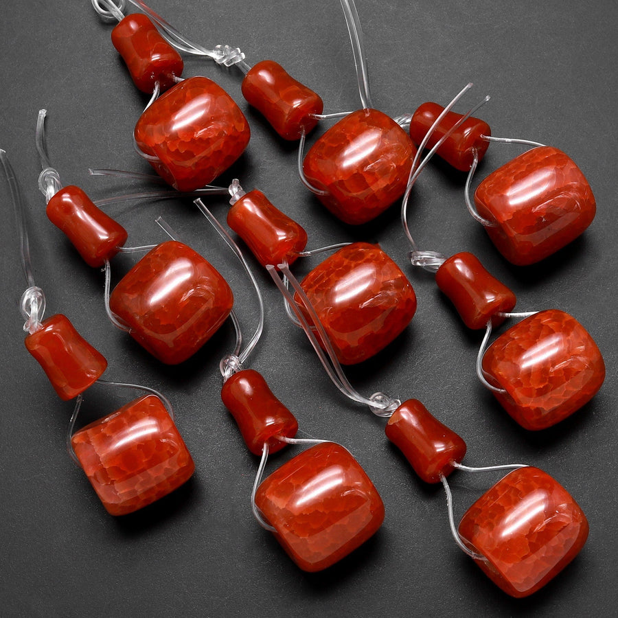 Red Fire Agate Guru Beads Three Holes T-Beads Mala Making Prayer Beads Cones 12mm