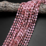 Natural Strawberry Quartz 6mm 7mm Beads Faceted Energy Prism Double Terminated Point Cut 15.5" Strand