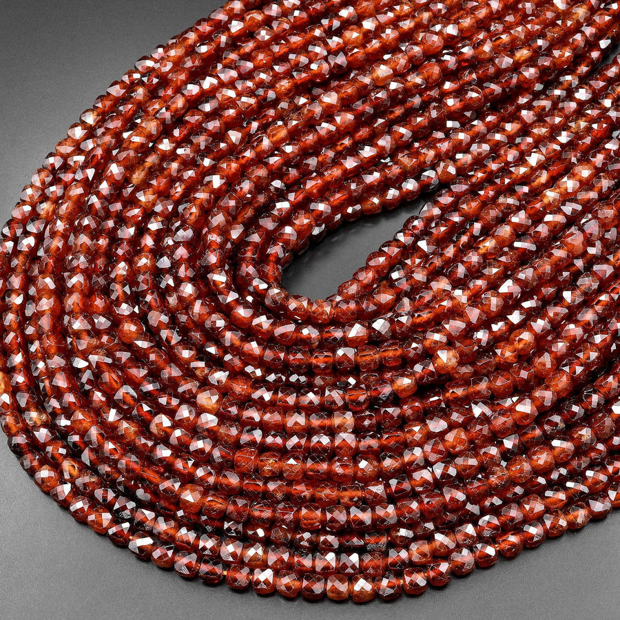 AAA Natural Orange Hessonite Garnet Faceted 4mm Cube Beads 15.5" Strand