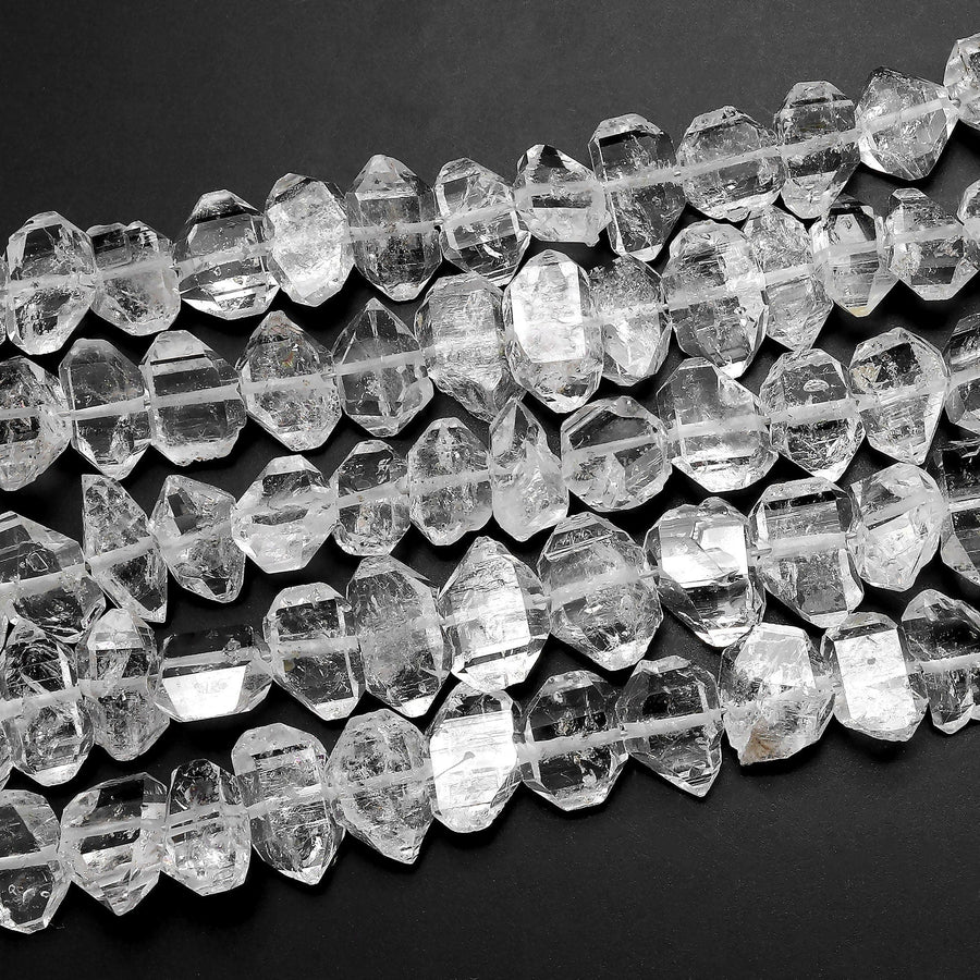 Extremely Rare AAA Grade Super Clear Natural Herkimer Diamond Quartz Flat Beads 8mm 10mm 12mm 12mm Double Pointed Quartz 16" Strand