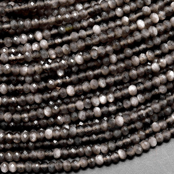 AAA Natural Silver Obsidian Faceted Rondelle Beads 3mm 15.5" Strand