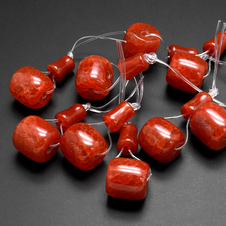 Red Fire Agate Guru Beads Three Holes T-Beads Mala Making Prayer Beads Cones 12mm
