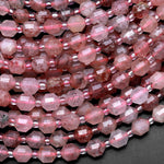 Natural Strawberry Quartz 6mm 7mm Beads Faceted Energy Prism Double Terminated Point Cut 15.5" Strand