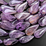 Natural Phantom Amethyst Cacoxenite Teardrop Gemstone Beads 15.5" Strand