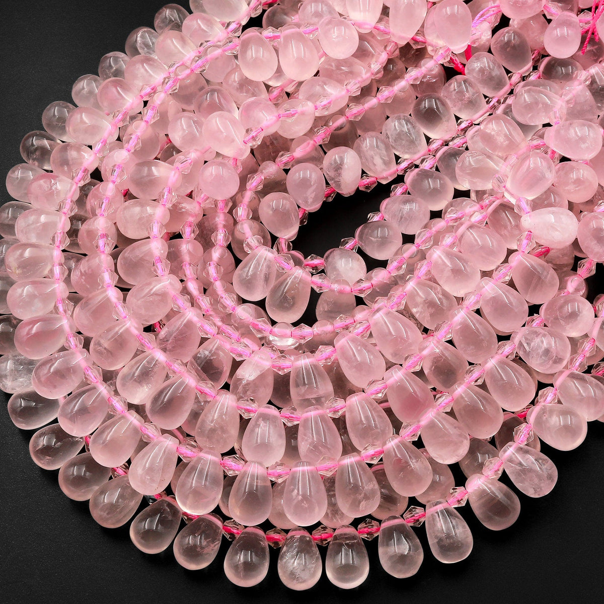 8 Inches ROSE QUARTZ FACETED Tumble Shape Natural Gemstone Briolette Center Drill Beads Line | outlet Pink Rose Quartz Beads | Rare Gemstone Strand