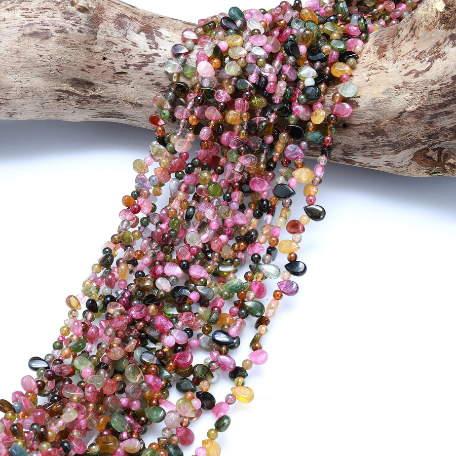 AAA Tourmaline Smooth Teardrop Beads Natural Multicolor Watermelon Pink Green Yellow Gemstone 15.5" Strand