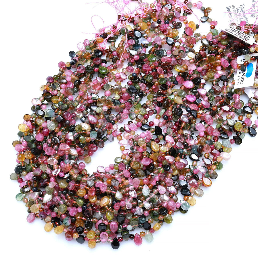 AAA Tourmaline Smooth Teardrop Beads Natural Multicolor Watermelon Pink Green Yellow Gemstone 15.5" Strand