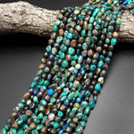 Natural Chrysocolla Azurite Freeform Oval Pebble Nugget Beads Gemstone From Arizona 15.5" Strand