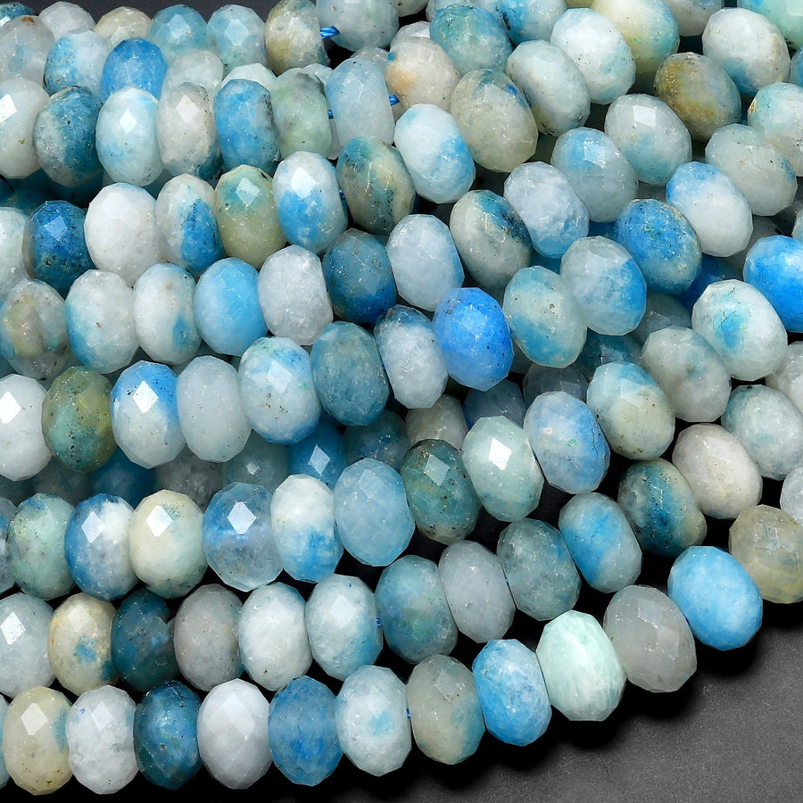 AAA Rare Faceted Blue Azurite In Calcite Beads 7mm 9mm Rondelle Beads from Pakistan Afghanistan Where K2 is Found 15.5" Strand