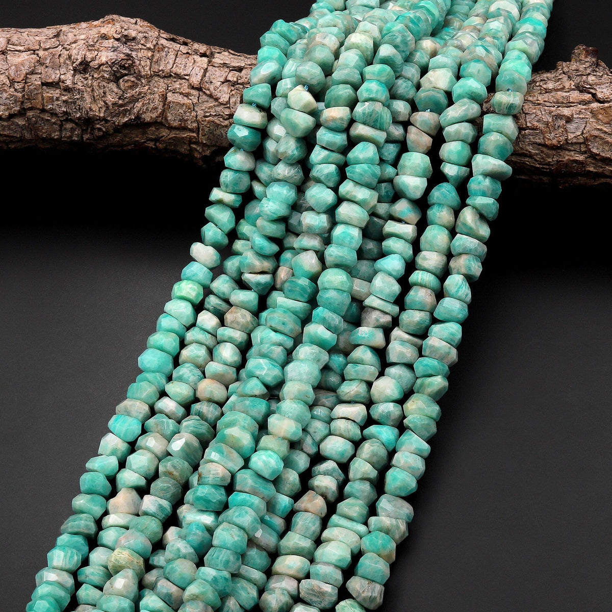 Faceted Natural Russian Amazonite Beads Chiseled Freeform 10mm Rondell