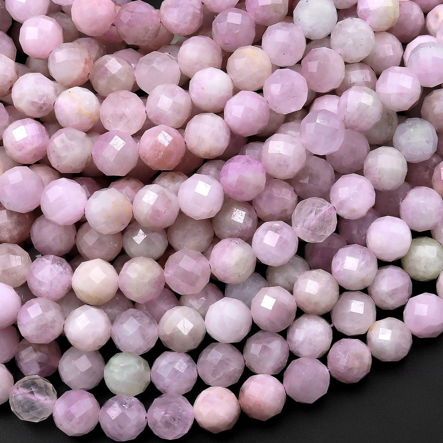 Natural Kunzite Faceted 5mm 6mm Round Beads Laser Diamond Cut Real Genuine Violet Purple Kunzite Gemstone 15.5" Strand