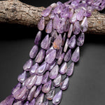Natural Phantom Amethyst Cacoxenite Teardrop Gemstone Beads 15.5" Strand
