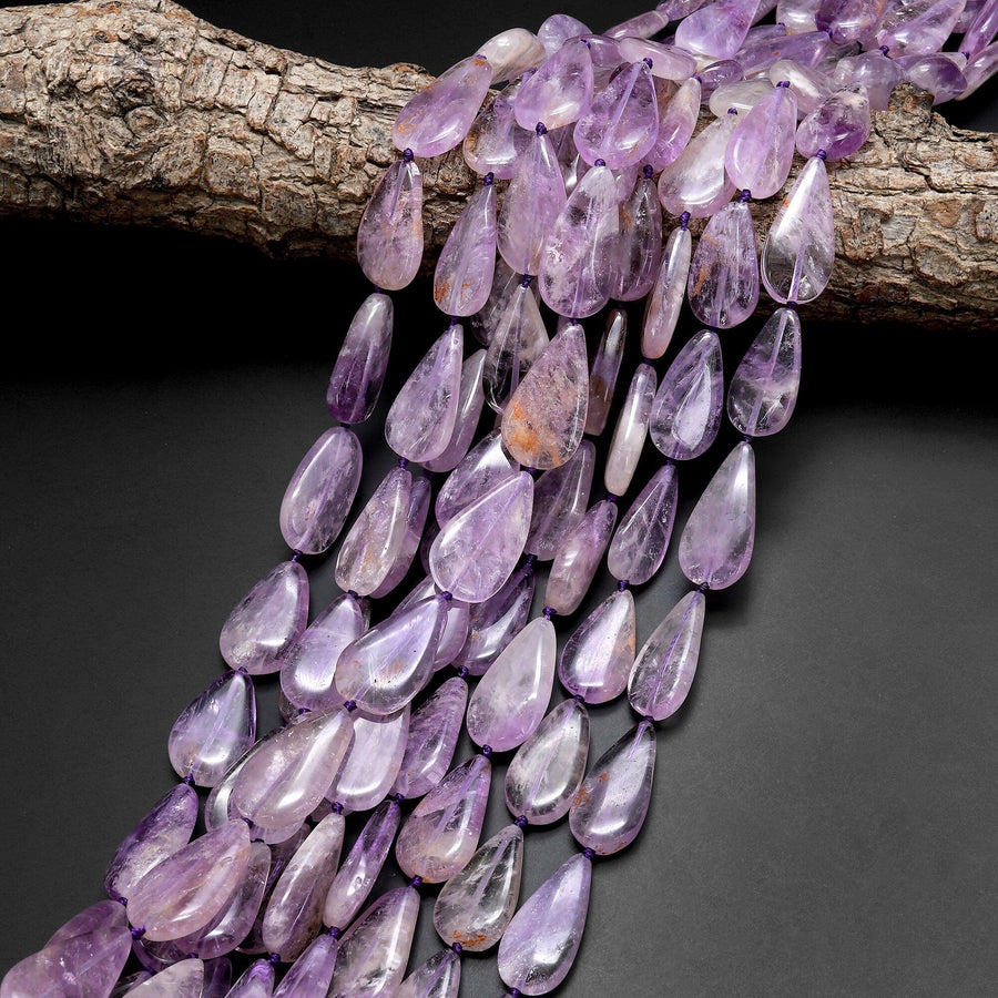 Natural Phantom Amethyst Cacoxenite Teardrop Gemstone Beads 15.5" Strand