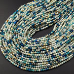 UV Reactive Faceted 3mm Natural Azurite Sodalite in Calcite Round Beads Gemstone 15.5" Strand