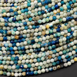 UV Reactive Faceted 3mm Natural Azurite Sodalite in Calcite Round Beads Gemstone 15.5" Strand