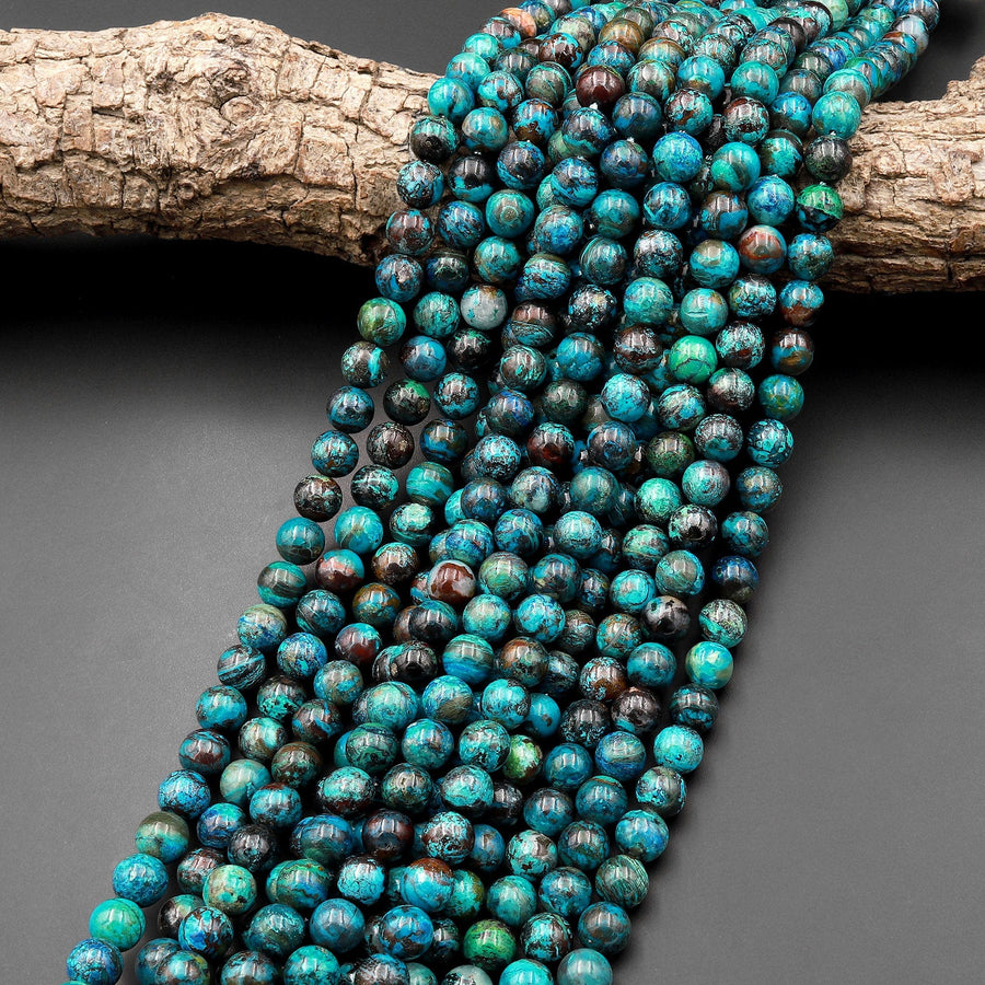 AAA Rare Genuine Natural Shattuckite 6mm 8mm 10mm 12mm 14mm 16mm Round Beads Azurite Chrysocolla Malachite Gemstone from Congo 15.5" Strand
