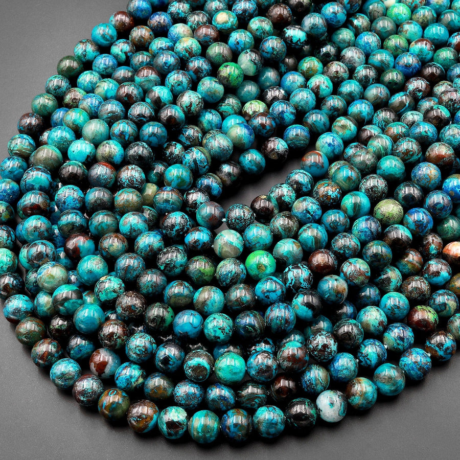 AAA Rare Genuine Natural Shattuckite 6mm 8mm 10mm 12mm 14mm 16mm Round Beads Azurite Chrysocolla Malachite Gemstone from Congo 15.5" Strand