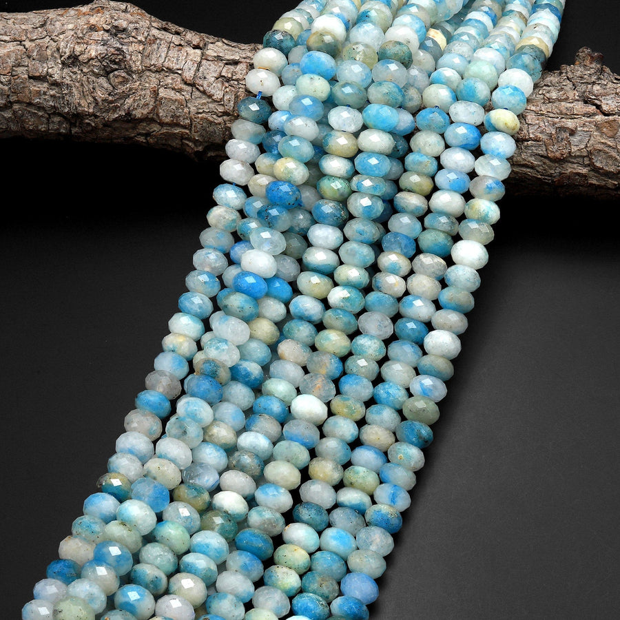 AAA Rare Faceted Blue Azurite In Calcite Beads 7mm 9mm Rondelle Beads from Pakistan Afghanistan Where K2 is Found 15.5" Strand