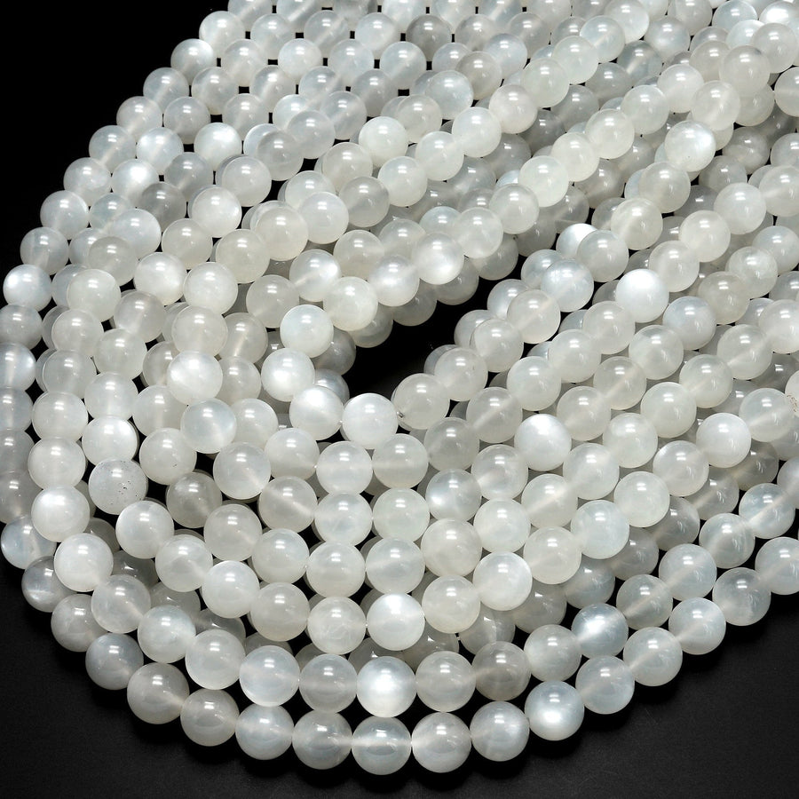 AAA Chatoyant Natural Creamy White Moonstone 4mm 6mm 8mm 10mm 12mm Round Beads 15.5" Strand