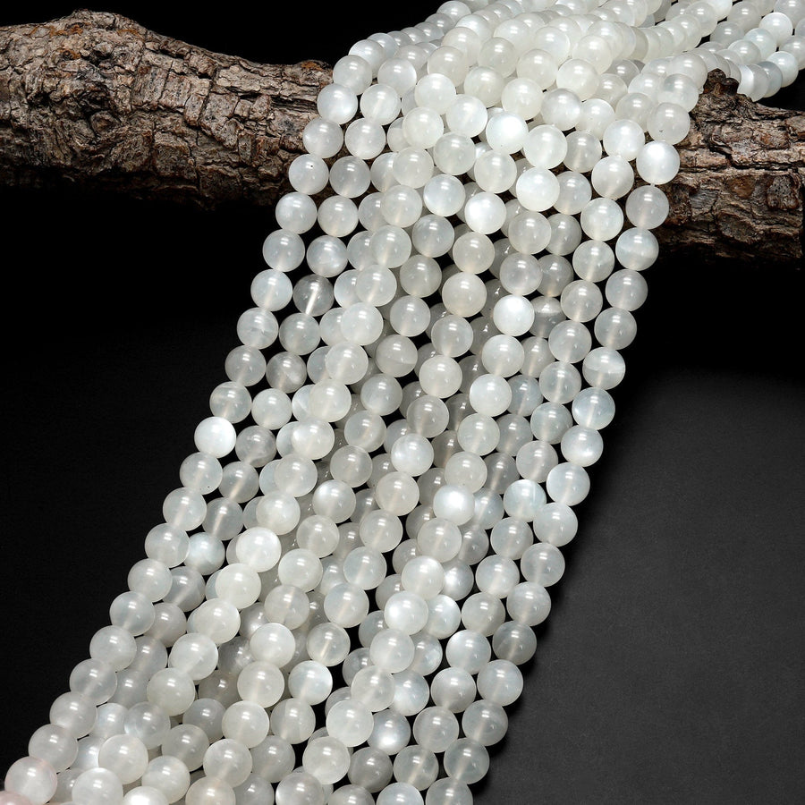 AAA Chatoyant Natural Creamy White Moonstone 4mm 6mm 8mm 10mm 12mm Round Beads 15.5" Strand