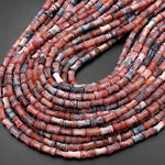 Matte Tibetan Red Black Fire Agate Bamboo Stem Tube Beads 15" Strand