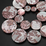 Graduating Natural Artistic Jasper Large Smooth Flat Coin Beads Aka Wild Horse Picture Jasper 18" Strand