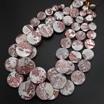 Graduating Natural Artistic Jasper Large Smooth Flat Coin Beads Aka Wild Horse Picture Jasper 18" Strand