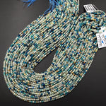 UV Reactive Faceted 3mm Natural Azurite Sodalite in Calcite Round Beads Gemstone 15.5" Strand
