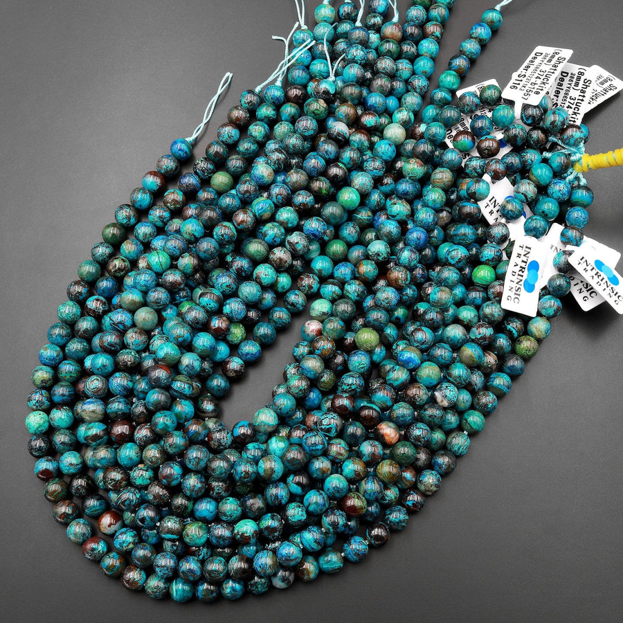 AAA Rare Genuine Natural Shattuckite 6mm 8mm 10mm 12mm 14mm 16mm Round Beads Azurite Chrysocolla Malachite Gemstone from Congo 15.5" Strand