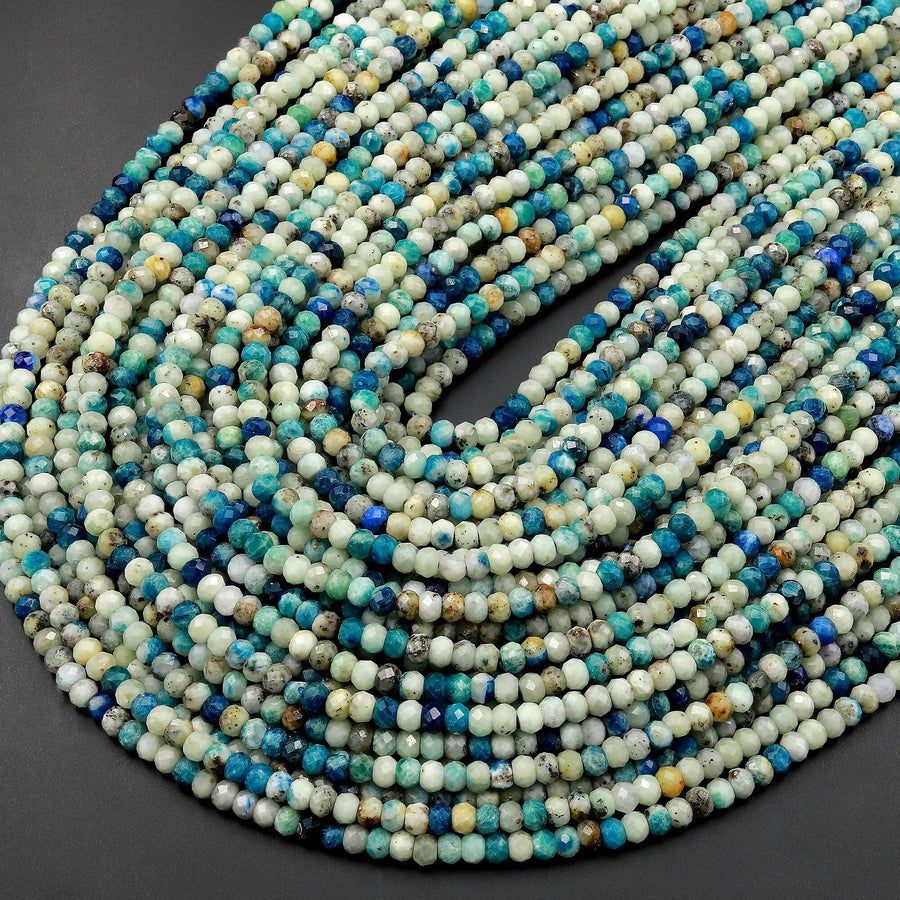 UV Reactive Faceted 4mm Natural Azurite Sodalite in Calcite Rondelle Beads Gemstone 15.5" Strand