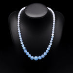 Graduated Natural Blue Aquamarine Round Beads 23" Long Finished Necklace Strand