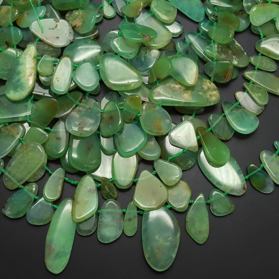 Natural Australian Brown Green Chrysoprase Beads Freeform Teardrop Petal Focal Pendant Side Drilled Gemstone 15.5" Strand