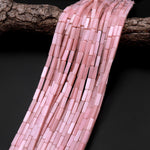 Natural Pink Opal Long Rectangle Tube Beads 15.5" Strand
