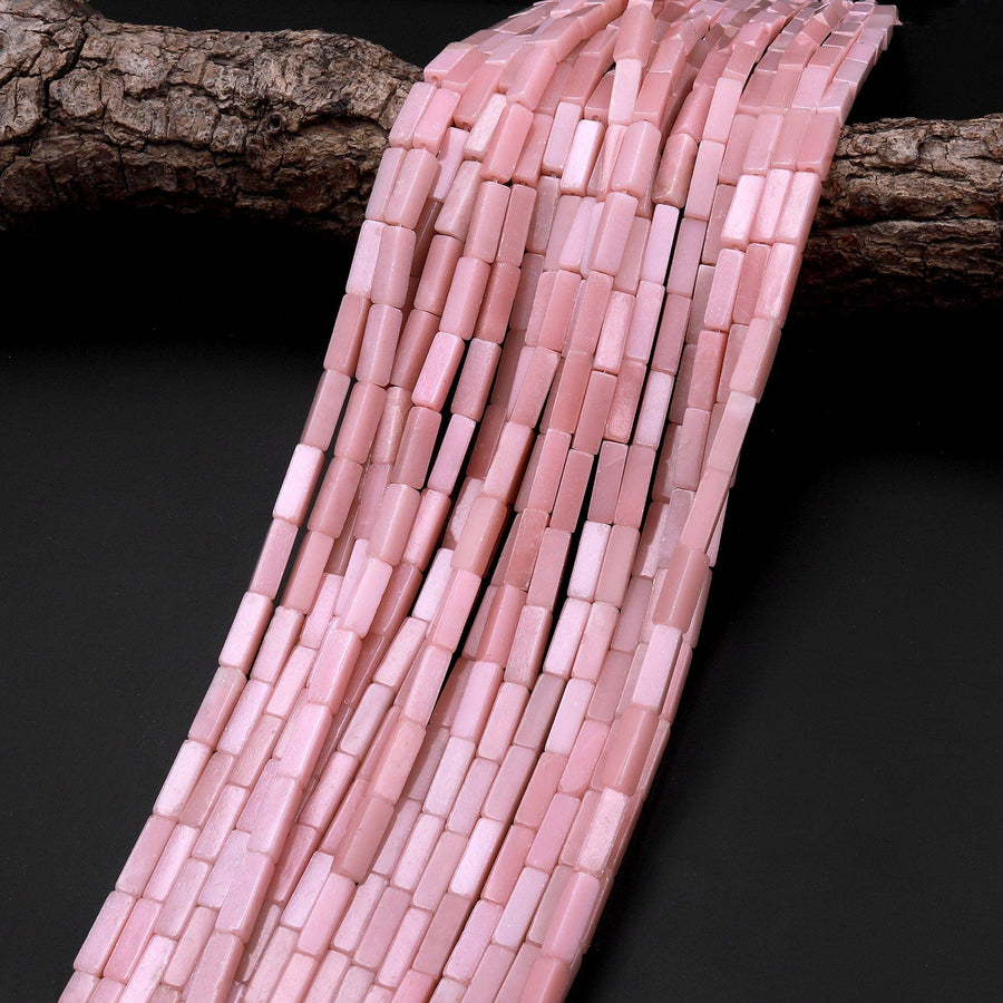 Natural Pink Opal Long Rectangle Tube Beads 15.5" Strand