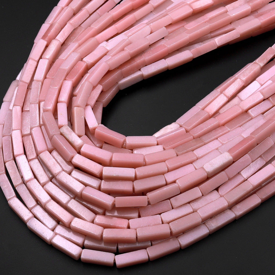 Natural Pink Opal Long Rectangle Tube Beads 15.5" Strand