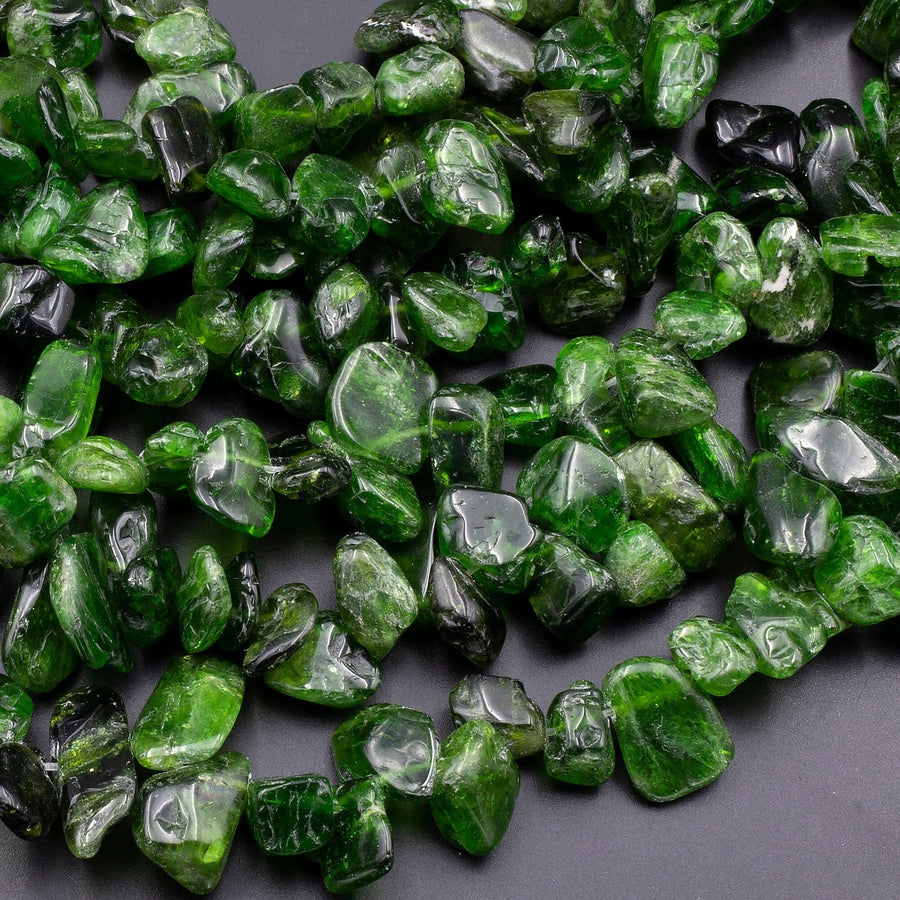 Natural Green Chrome Diopside Freeform Pebble Drop Nugget Beads 15.5" Strand
