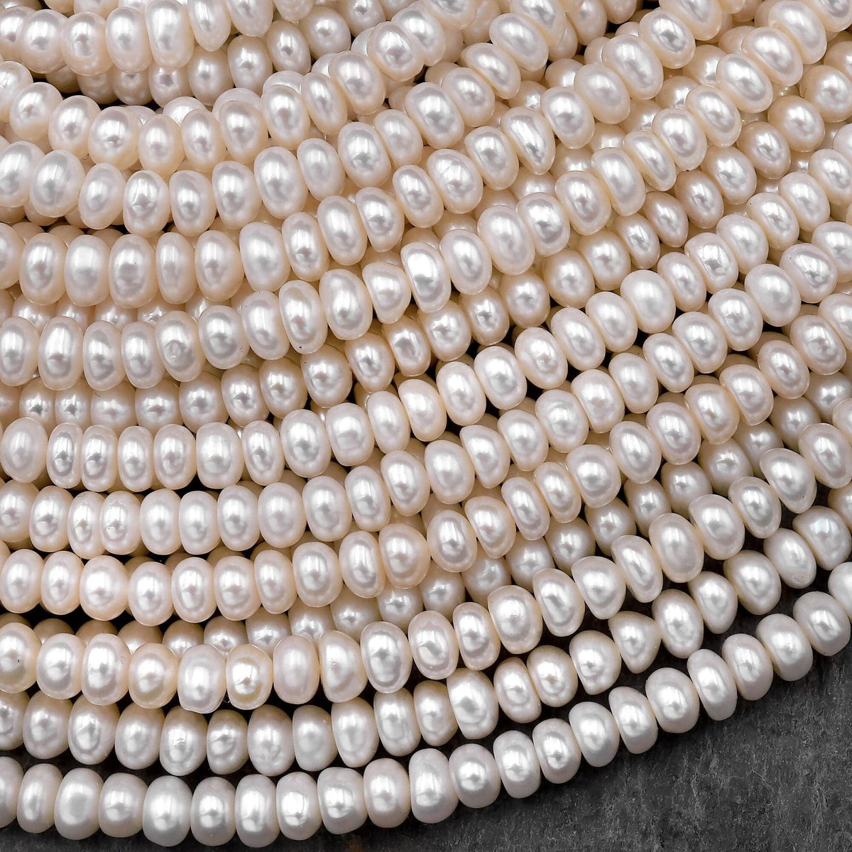 Natural White Freshwater Cultured Pearl Rondelle Beads 4x6mm – Spacer Beads (15-Strand, Center-Drilled)