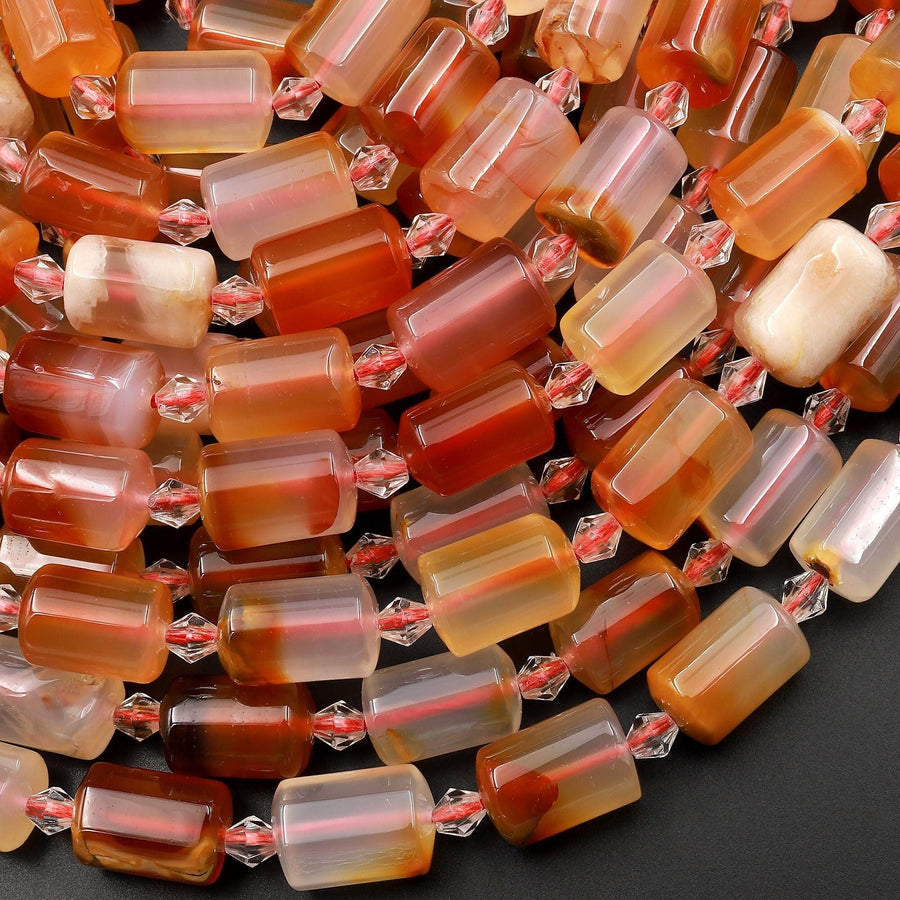 Natural Carnelian Smooth Tube Cylinder Beads 15.5" Strand