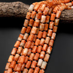 Genuine Natural Orange Calcite Beads Faceted Gemstone Tube Cylinder 15.5" Strand